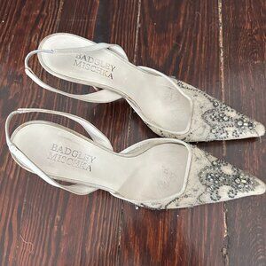 Badgley Mischka embellished mesh slingback pumps